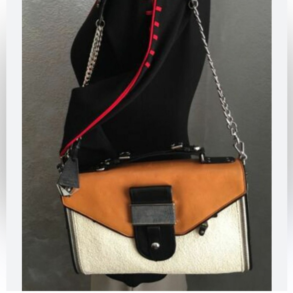 Rebecca Minkoff Collection Huntington Shoulder Bag/Clutch Leather/Straw/Zipper